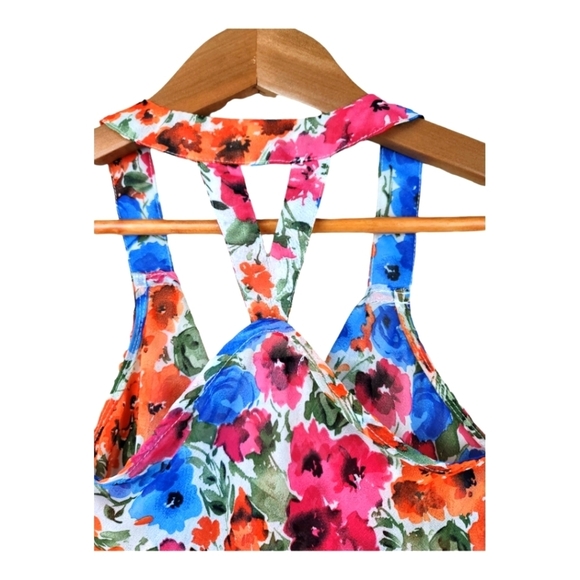 POETRY Flowy Spring Floral  Print Hi-Lo Racerback Front Ruffle Top - Picture 7 of 11